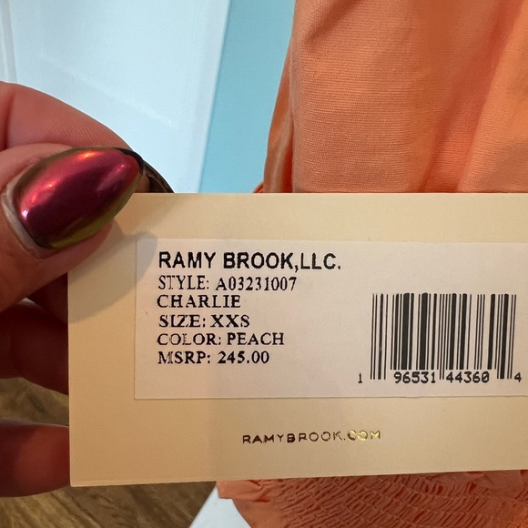 Ramy Brook Size XXS Charlie Pleated Halter Top In Peach NWT - Picture 4 of 9